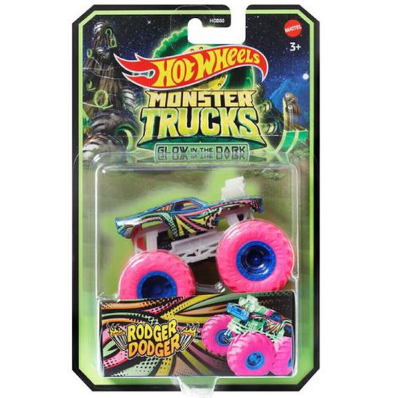 Mattel Hot Wheels - Monster Trucks, Glow In The Dark, Rodger Dodger HWC91 (HCB50)