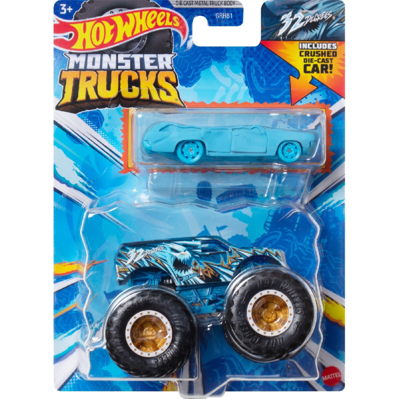 Mattel Hot Wheels - Monster Truck Με Αυτοκινητάκι, 32 Degrees HWN35 (GRH81)
