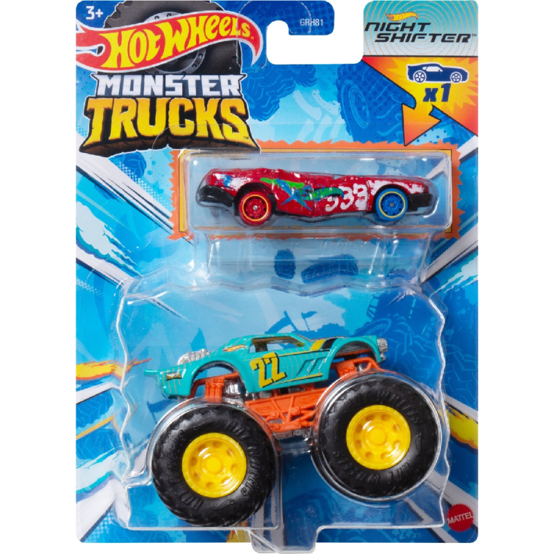 Mattel Hot Wheels - Monster Truck Με Αυτοκινητάκι, Night Shifter HWN36 (GRH81)