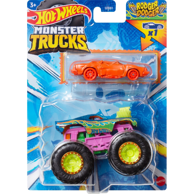 Mattel Hot Wheels - Monster Truck Με Αυτοκινητάκι, Rodger Dodger HWN37 (GRH81)