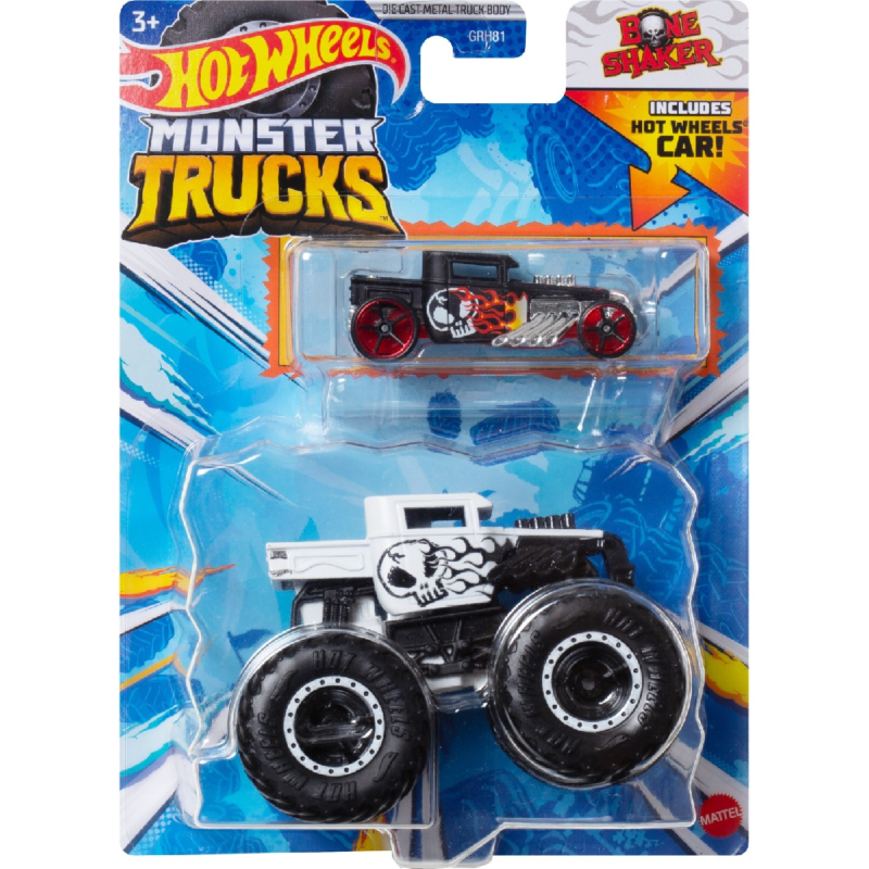 Mattel Hot Wheels - Monster Truck Με Αυτοκινητάκι, Bone Shaker HWN41 (GRH81)