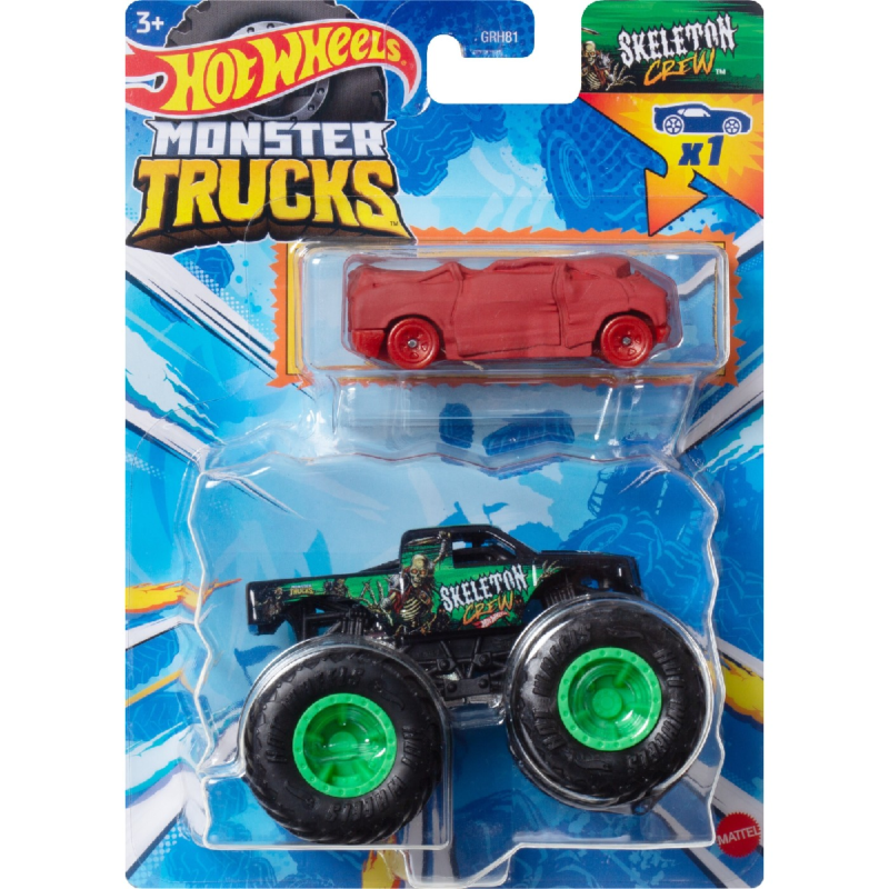 Mattel Hot Wheels - Monster Truck Με Αυτοκινητάκι, Skeleton Crew HWN44 (GRH81)
