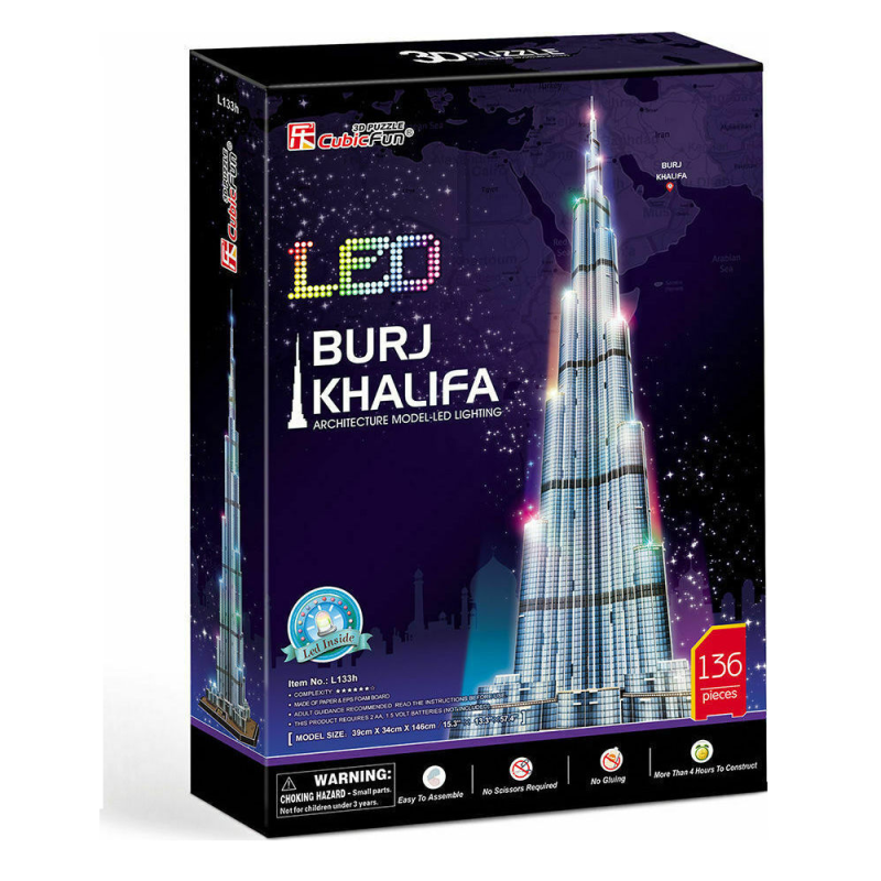 Cubic Fun - 3D Led Puzzle Architecture Model, Burj Khalifa 136 Pcs L133h