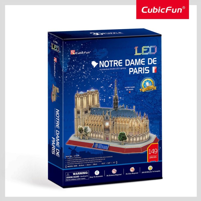Cubic Fun - 3D Led Puzzle Architecture Model-Led Lighting, Notre Dame De Paris 84 Pcs L173h