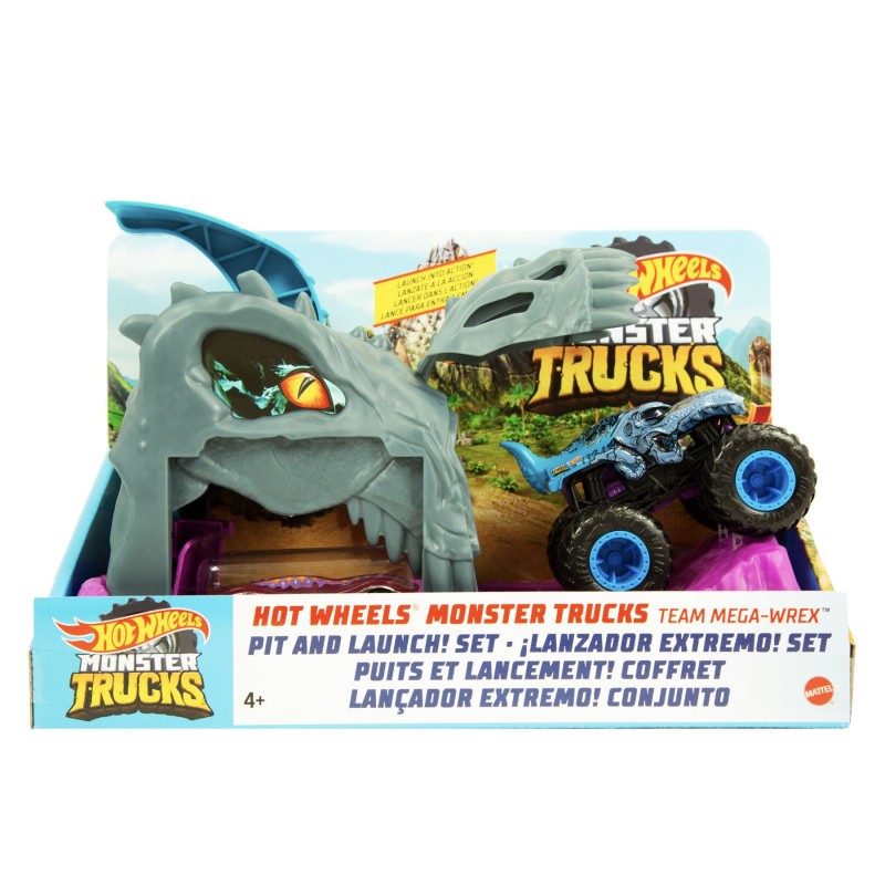 Mattel Hot Wheels – Monster Trucks, Pit And Launch Σετ Παιχνιδιού Εκτοξευτής Team Mega-Wrex GVK00 (GKY01)