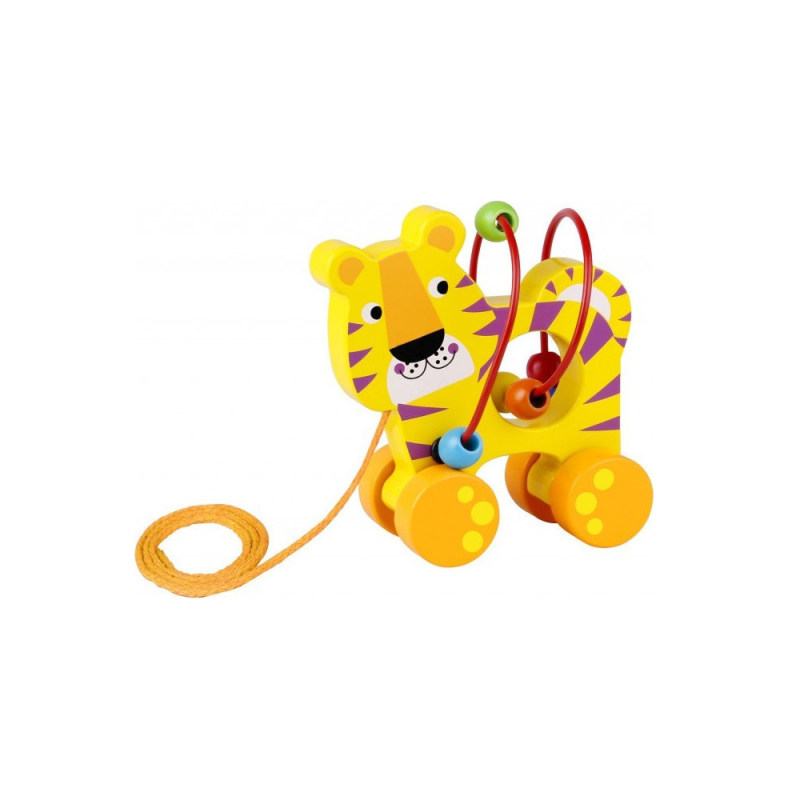 Tooky Toy - Ξύλινη Συρόμενη Τίγρης Με Χάντρες TKE008