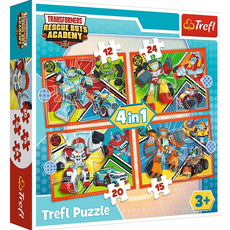 Trefl - Puzzle 4 in 1 Transformers Rescue Bots Academy 12/15/20/24 Pcs 34352