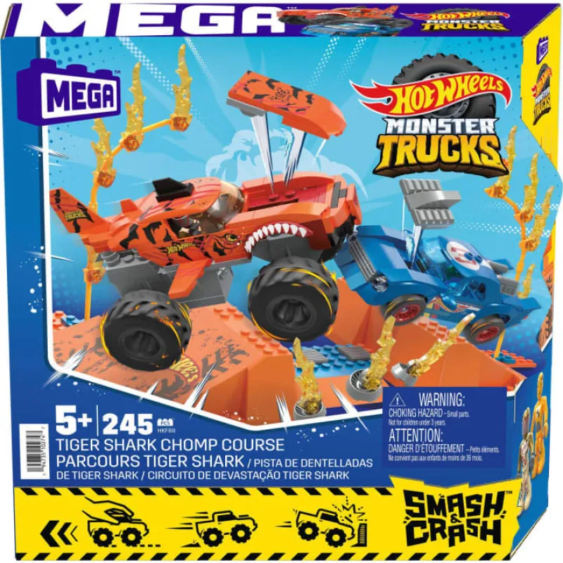 Mattel Hot Wheels - Monster Trucks, Smash N Crash Tiger Shark Chomp Course HKF88