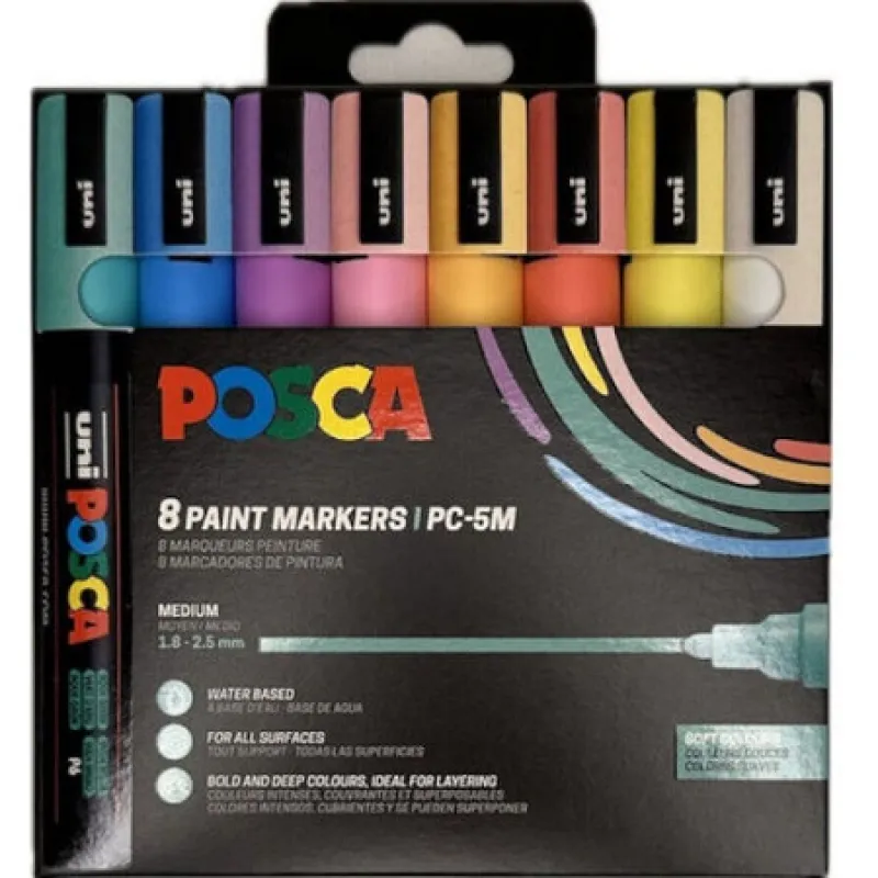 Uniball - Σετ Μαρκαδόρων Posca Soft Colours PC-5M 2.5mm 8 Τεμαχίων 90121