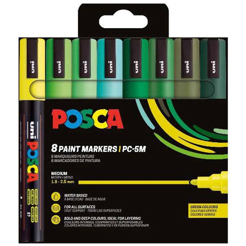 Uniball - Σετ Μαρκαδόρων Posca 8P PC-5M 2.5mm 8 Τεμαχίων, Green Colors 90246