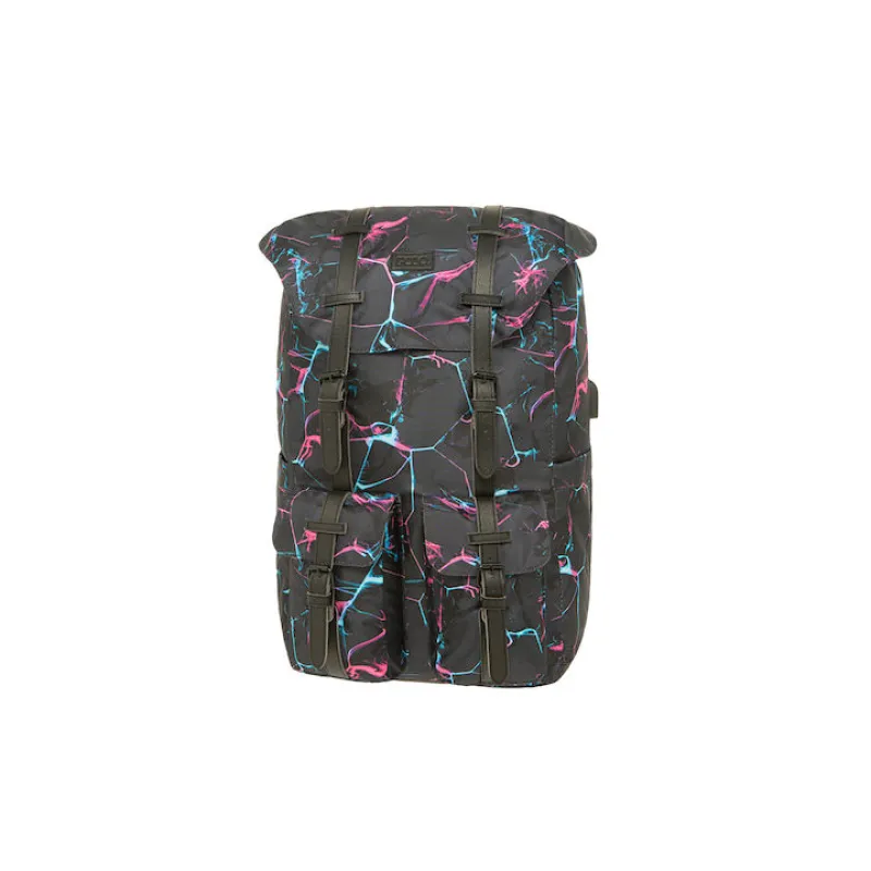 Polo - Σακίδιο Πλάτης Styller, Black-Pink-Light Blue 2024 9-02-023-8264 + Δώρο Διορθωτική Ταινία Edding