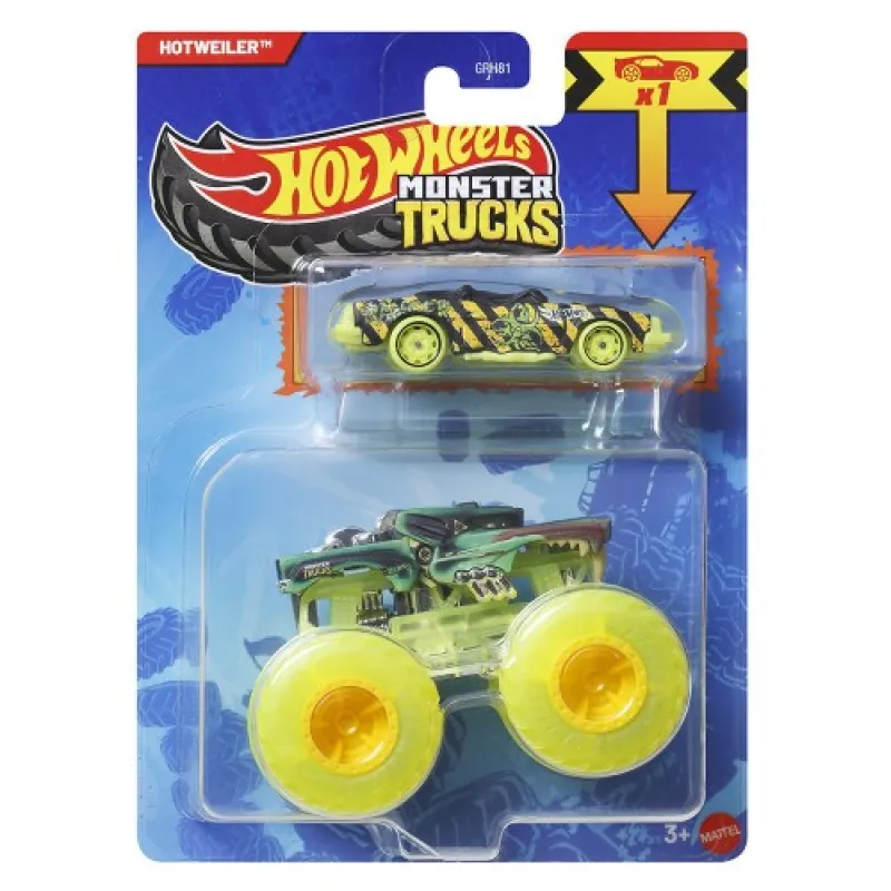 Mattel Hot Wheels - Monster Truck Με Αυτοκινητάκι, Hotweiler JCG33 (GRH81)
