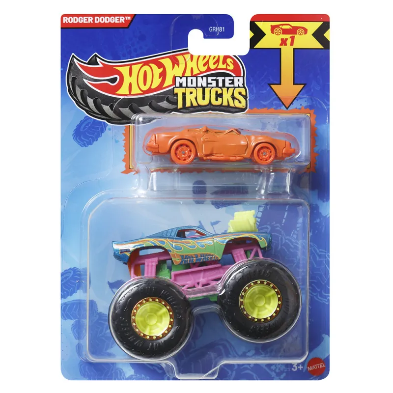 Mattel Hot Wheels - Monster Truck Με Αυτοκινητάκι, Rodger Dodger JCG44 (GRH81)