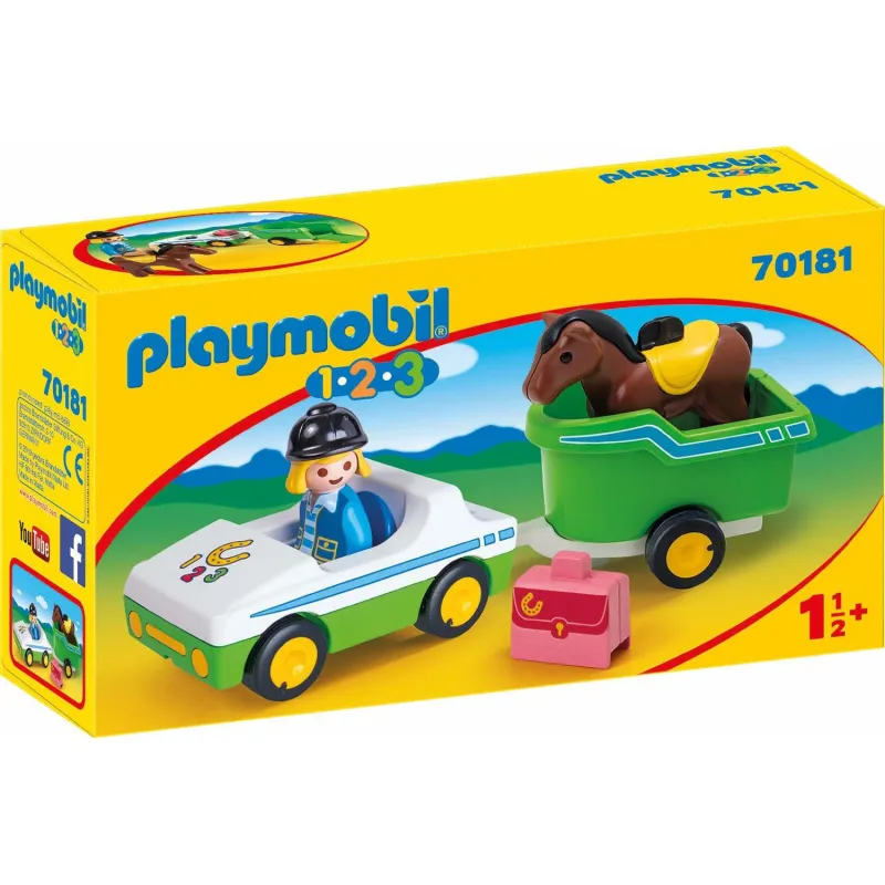 Playmobil 1.2.3 - Όχημα Με Τρέιλερ Μεταφοράς Αλόγου 70181