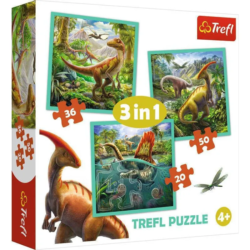 Trefl - Puzzle 3 in 1, The Extraordinary World Of Dinosaurs 20/36/50 Pcs 34837