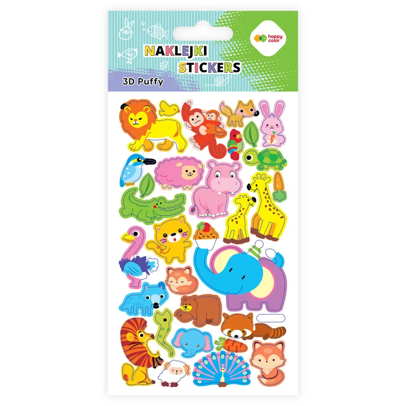 Happy Color – Αυτοκόλλητα Puffy, Animals 1020-KA1