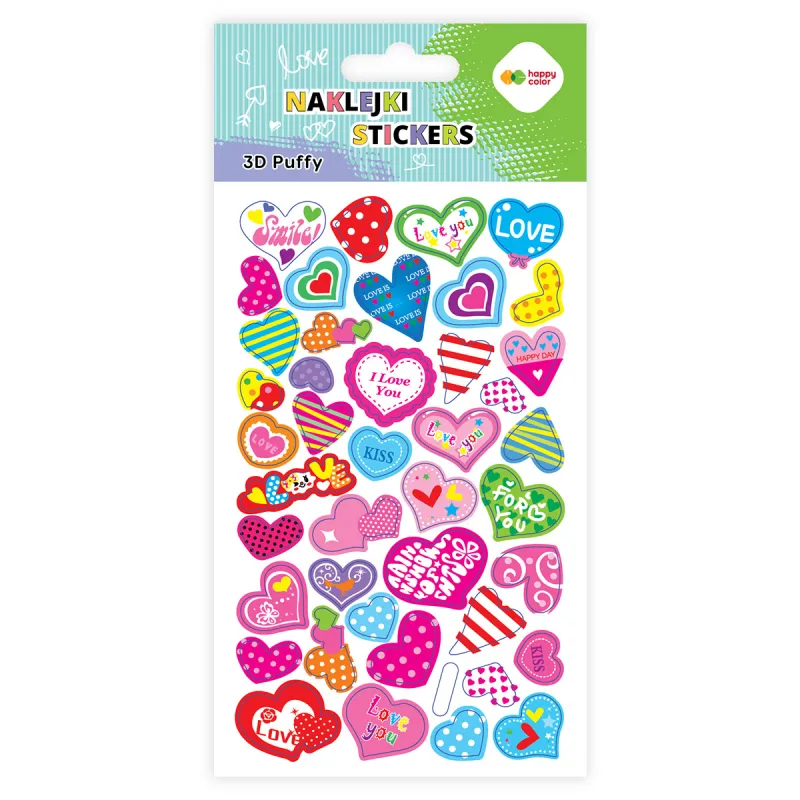 Happy Color – Αυτοκόλλητα Puffy, Hearts 1020-UW1