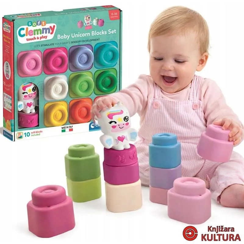 Baby Clementoni - Soft Clemmy , Σετ 10 Μαλακά Τουβλάκια & Φιγουράκι Μονόκερος 1033-17630