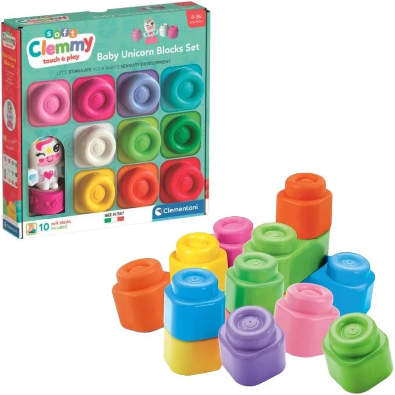 Baby Clementoni - Soft Clemmy , Σετ 10 Μαλακά Τουβλάκια & Φιγουράκι Μονόκερος 1033-17630