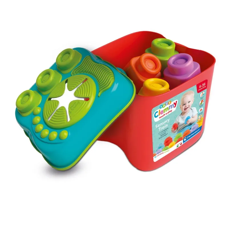 Baby Clementoni - Soft Clemmy Αισθητηριακός Κουβάς Με 15 Μαλακά Premium Τουβλάκια 1033-17807