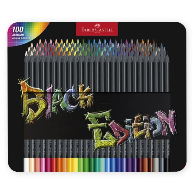 Faber Castell - Ξυλομπογιές Black Edition Σε Κασετίνα Μεταλλική 100 Τμχ 116490