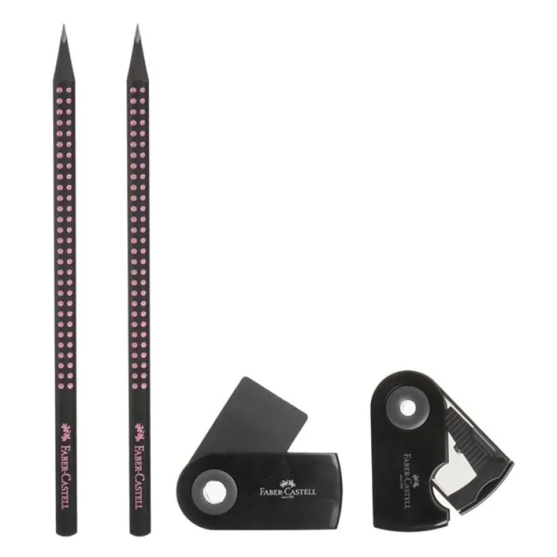 Faber Castell - Σετ Mολυβιών Grip, Sparkle Μαύρο Ροζ με Γόμα & Ξύστρα 118296