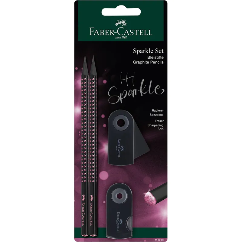 Faber Castell - Σετ Mολυβιών Grip, Sparkle Μαύρο Ροζ με Γόμα & Ξύστρα 118296