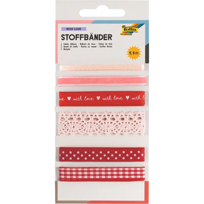 Folia - Υφασμάτινες Κορδέλες, Rosy Love 5,5μ Σετ 6 Τεμαχίων 120021