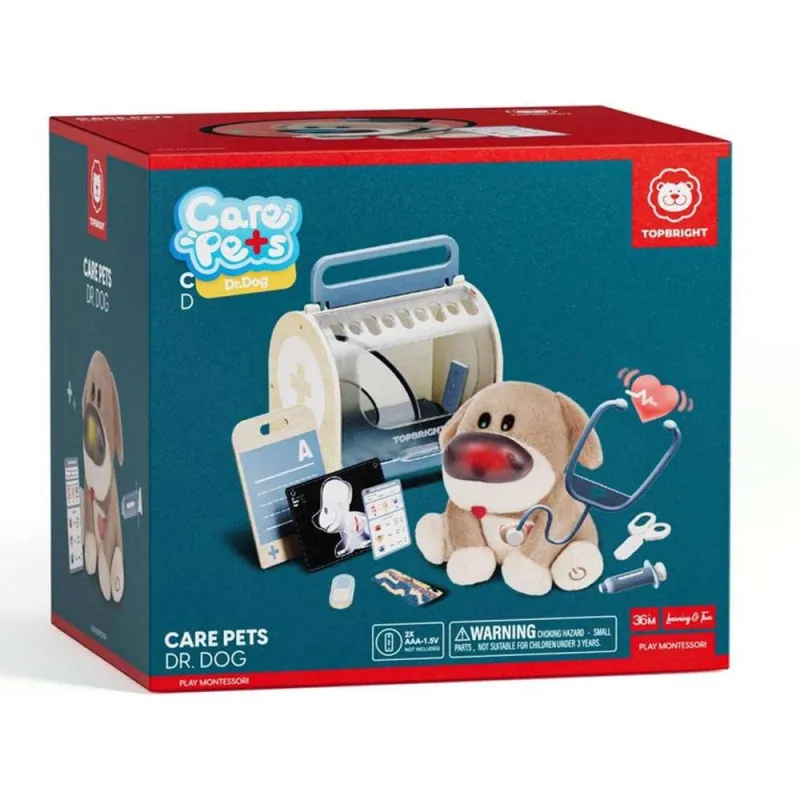 Top Bright - Care Pets Dr. Dog Λούτρινο Διαδραστικό Σκυλάκι με Ξύλινο Βαλιτσάκι Κτηνιάτρου 121170