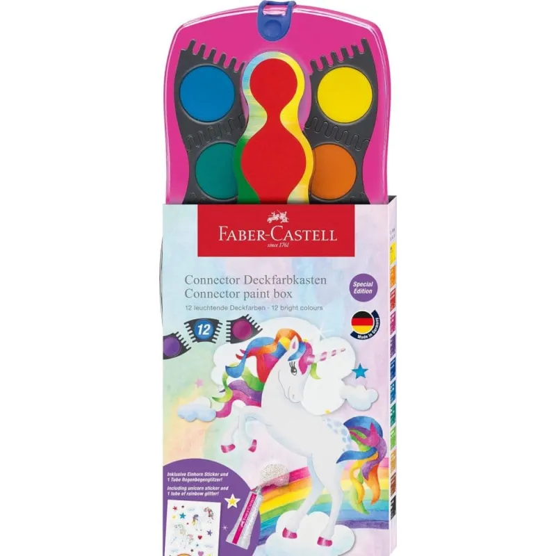 Faber Castell - Νερομπογιές Ακουαρέλας Connector Unicorn Edition 12 Χρώματα + Glitter 125002
