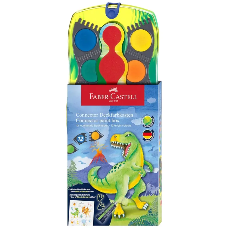 Faber Castell - Νερομπογιές Ακουαρέλας Connector Dinosaur Edition 12 Χρώματα + Glitter 125013