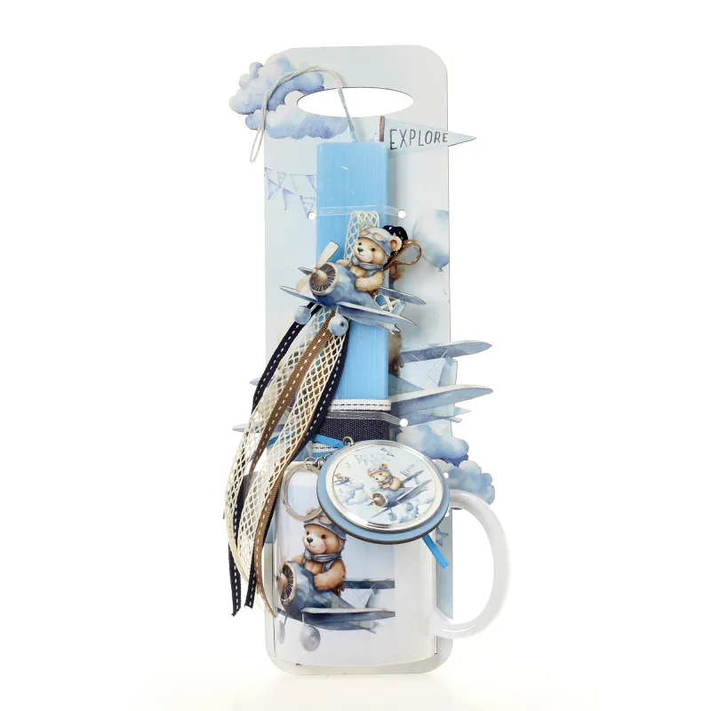 Ζήβας - Πασχαλινή Λαμπάδα Με Πλάτη Και Κούπα, Αρκούδος Αεροπλάνο 41-1273K