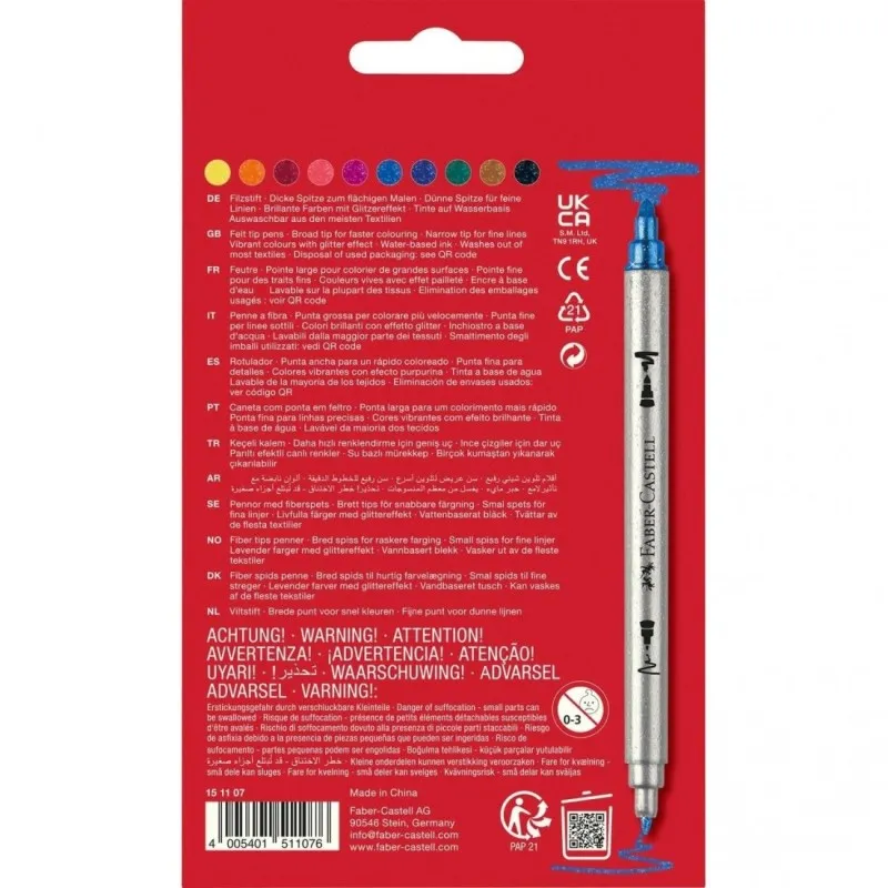 Faber Castell - Μαρκαδόροι Double Ended Fely Tip Pens 10Τμχ, Glitter Colours 151107