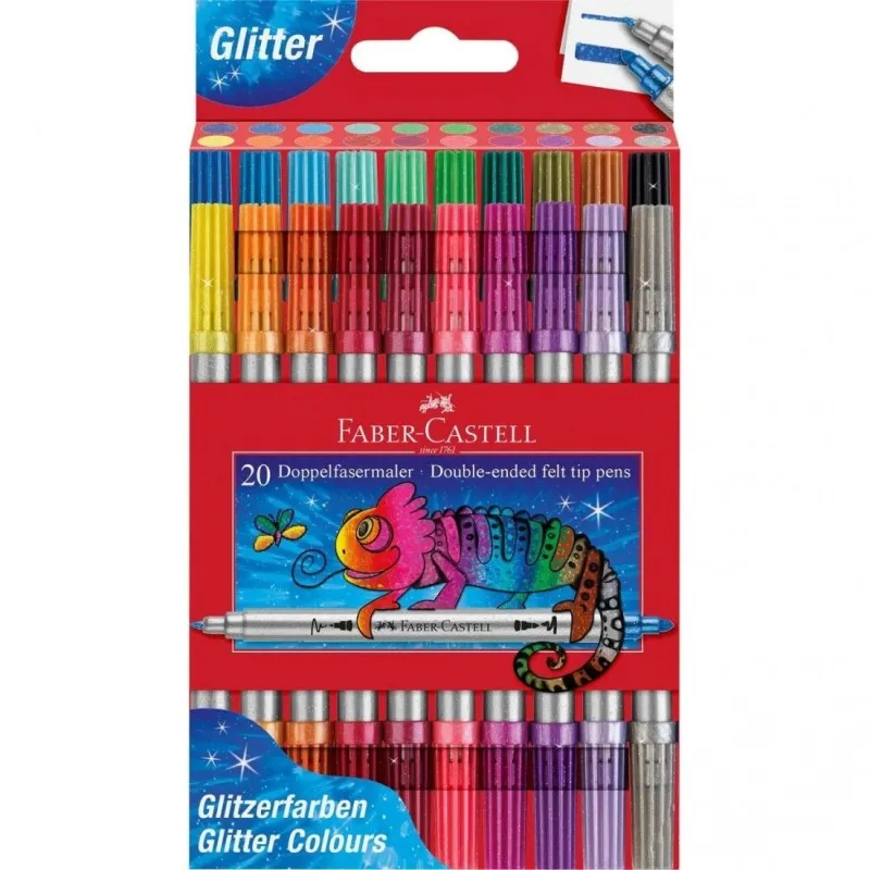 Faber Castell - Μαρκαδόροι Double Ended Fely Tip Pens 20Τμχ, Glitter Colours 151108