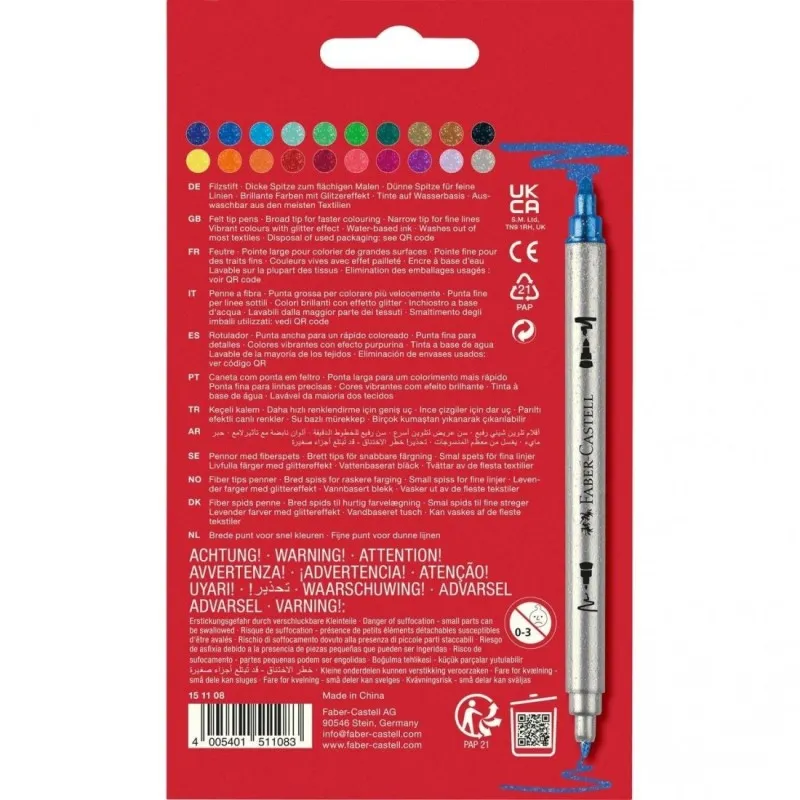 Faber Castell - Μαρκαδόροι Double Ended Fely Tip Pens 20Τμχ, Glitter Colours 151108