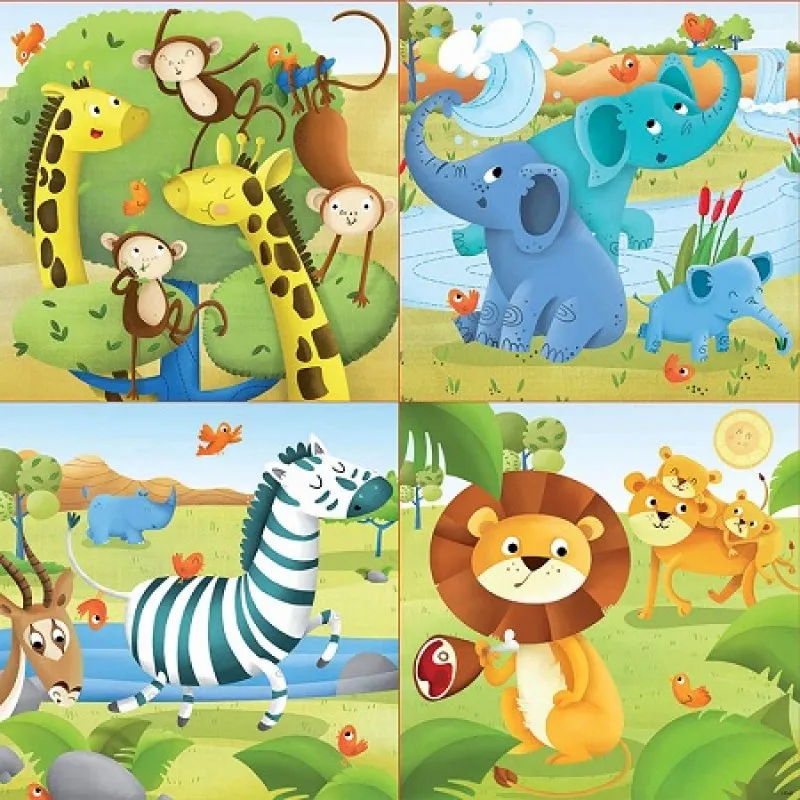 Educa - Puzzle 4 in 1, Wild Animals 12/16/20/25 Pcs 17147