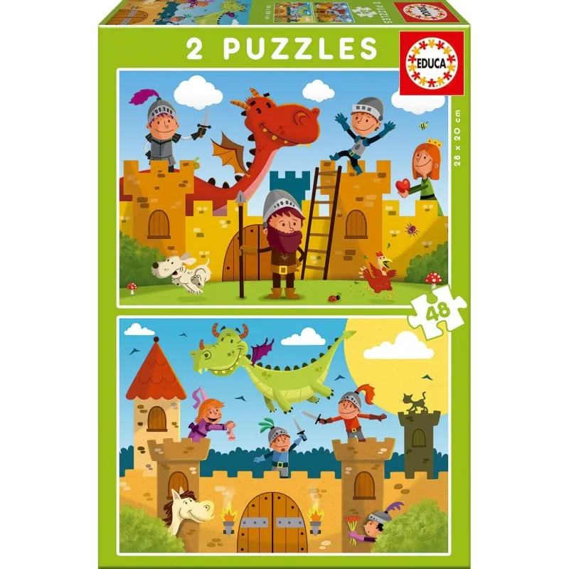 Educa - 2 In 1 Puzzle, Dragons And Knights 48/48 Pcs 17151