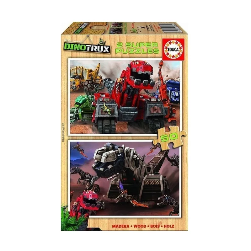 Educa - Puzzle Ξύλινο 2 in 1, Dinotrux 50/50 Pcs 17272