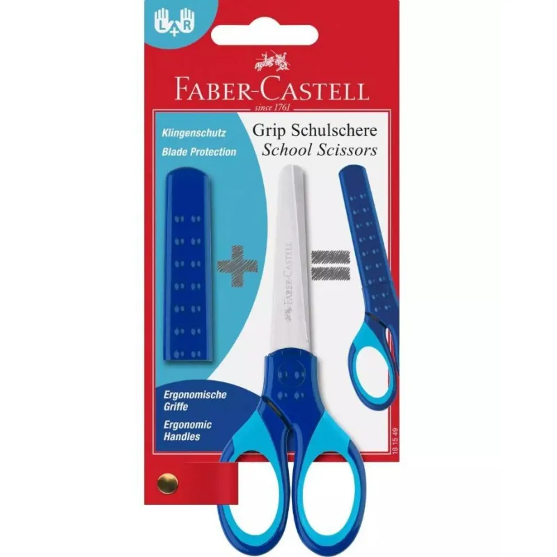 Faber Castell - Ψαλίδι Σχολικό Με Προστατευτικό Grip Scissors, Μπλε 181549