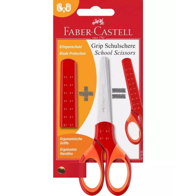 Faber Castell - Ψαλίδι Σχολικό Με Προστατευτικό Grip Scissors, Κόκκινο 181550