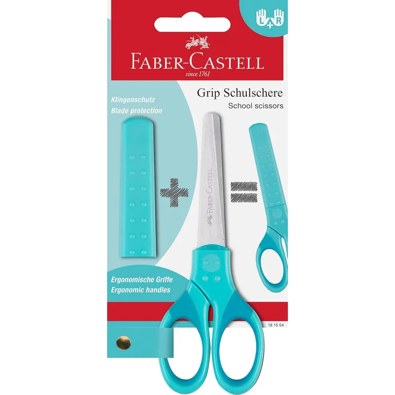 Faber Castell - Ψαλίδι Σχολικό Με Προστατευτικό Grip Scissors, Τυρκουάζ 181554
