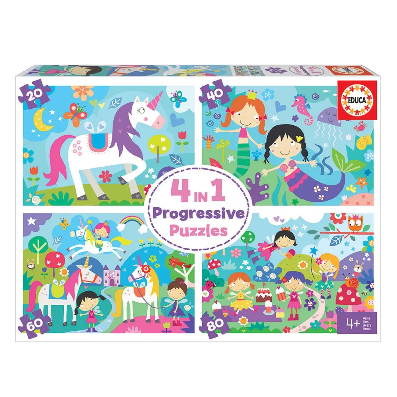 Educa - 4 In 1 Puzzle Progressive, Fantasy Friends 20/40/60/80 Pcs 18905