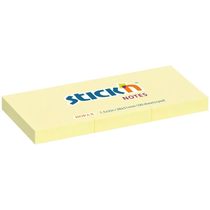 Stick'N - Αυτοκόλλητα Χαρτάκια Κίτρινα 38x51mm 3x100 Φύλλα 21003