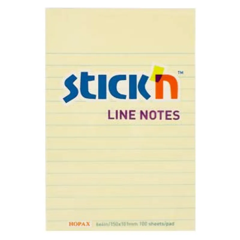 Stick'N - Αυτοκόλλητα Χαρτάκια Κίτρινα Με Γραμμές 152x101mm 100 Φύλλα 21056