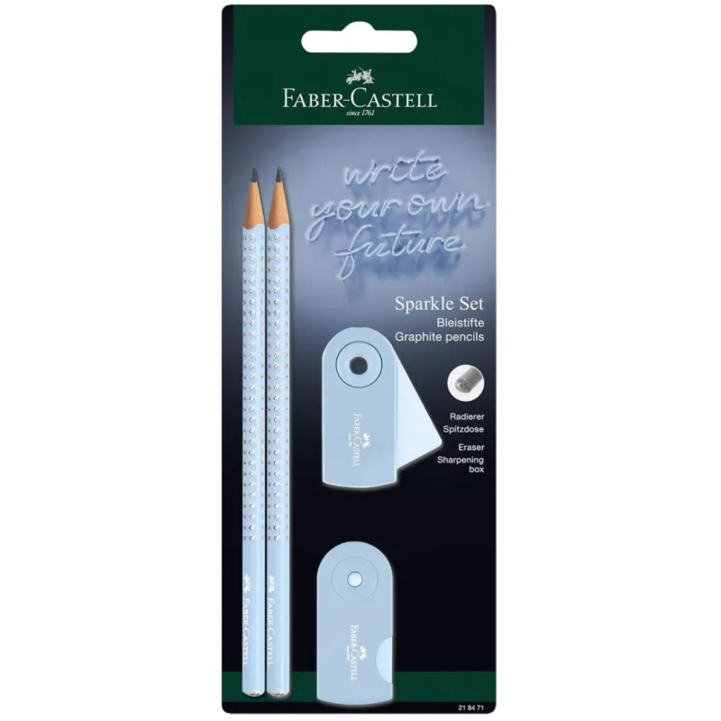 Faber Castell - Σετ Mολυβιών Grip Sparkle II Σιέλ & Mini Sleeve Γόμα & Ξύστρα 218471