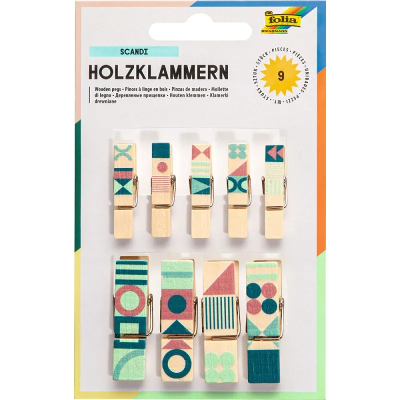 Folia - Ξύλινα Μανταλάκια, Διάφορα Σχέδια Σετ 9 Τεμαχίων 22952