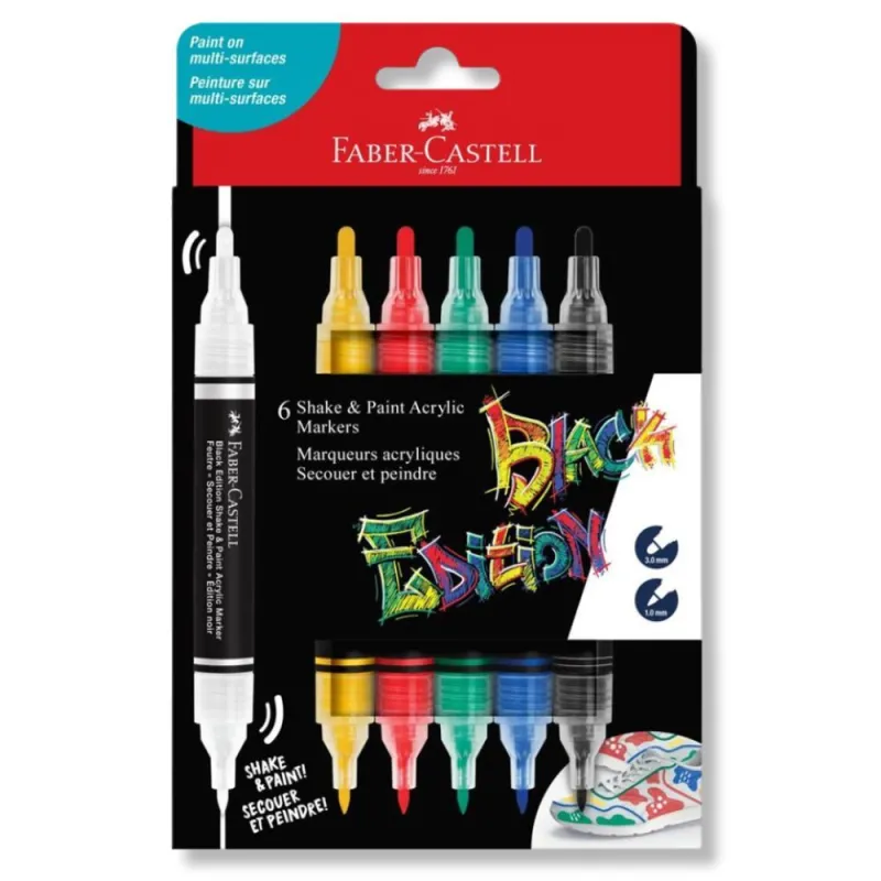 Faber Castell - Σετ Ακρυλικοί Μαρκαδόροι Με Διπλή Μύτη Black Edition, Classic Colours 6 Τμχ 285507