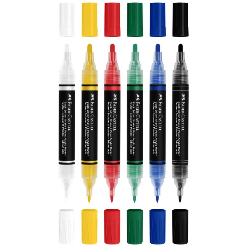 Faber Castell - Σετ Ακρυλικοί Μαρκαδόροι Με Διπλή Μύτη Black Edition, Classic Colours 6 Τμχ 285507