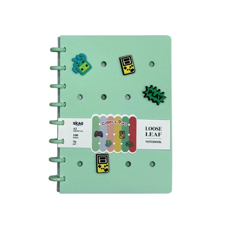 Skag - Τετράδιο Με Κλιπ Αφρώδες Εξώφυλλο Collect Pins 15X21cm Ριγέ 100Φ 70γρ, Παστέλ Πράσινο 306652