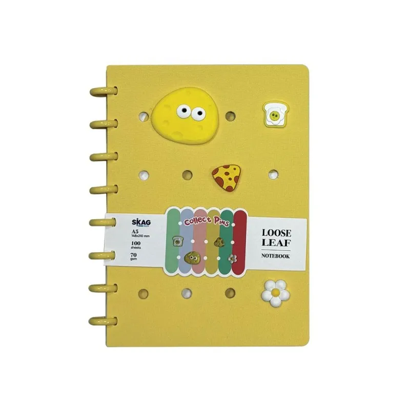 Skag - Τετράδιο Με Κλιπ Αφρώδες Εξώφυλλο Collect Pins 15X21cm Ριγέ 100Φ 70γρ, Παστέλ Κίτρινο 306652